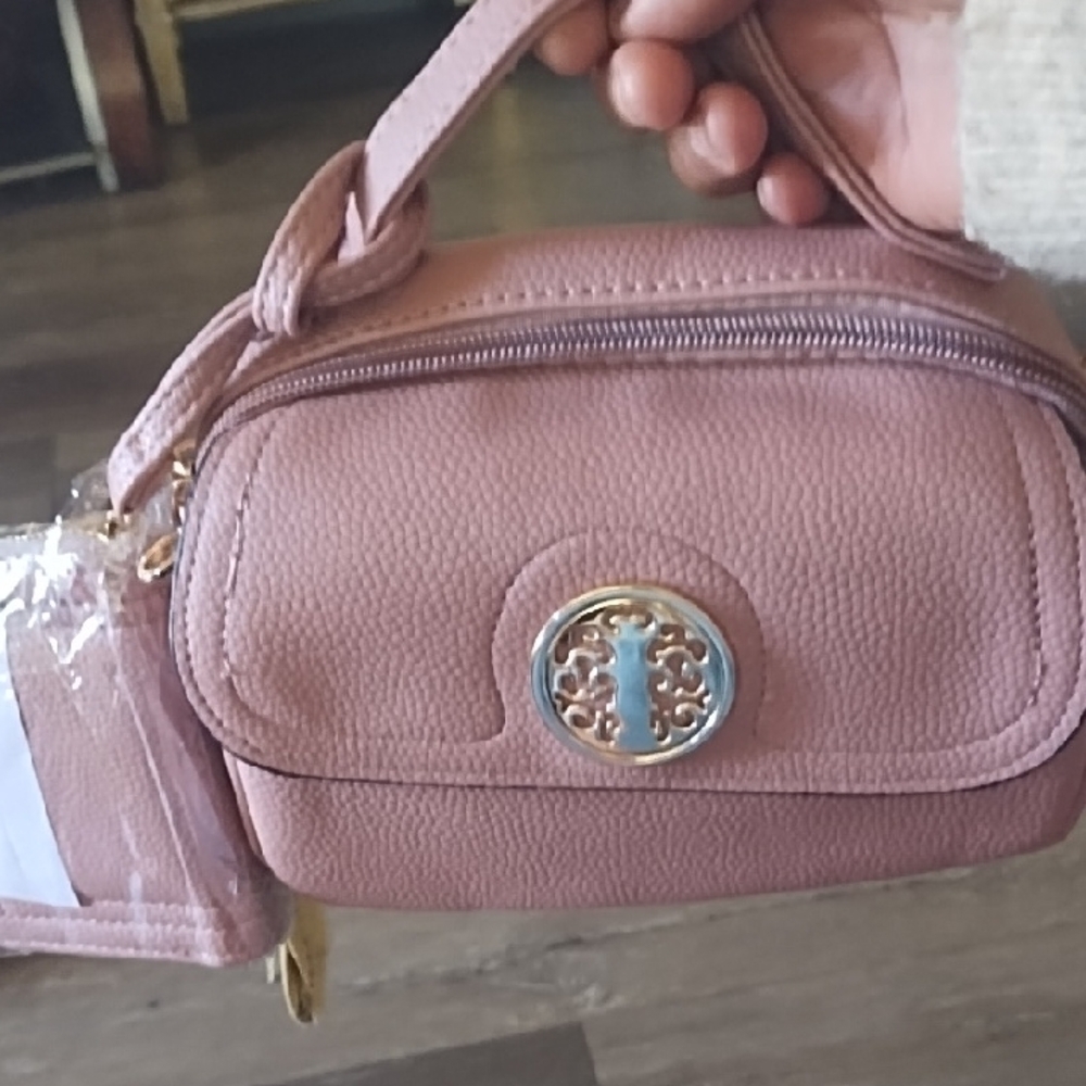 Chic Pink Mini Bag with Textured Leather and Gold Accents